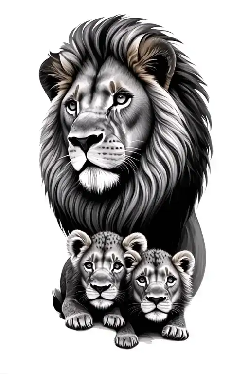 lion head and 3 cubs tattoo design idea