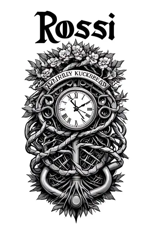"Rossi " "Rossi " harley knuckleheads engine, tree of life, libra scales, time intertwined tattoo design idea