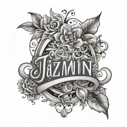 Jazmin name with random background tattoo design idea