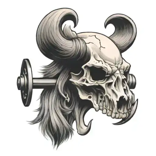 buffalo skull barbell tattoo design idea