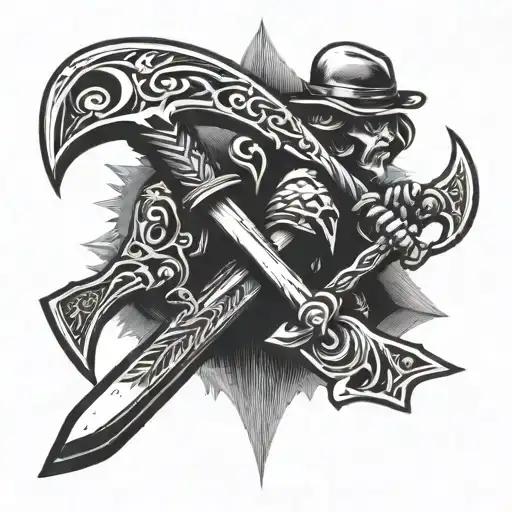 hatchets crossing each other tattoo design idea