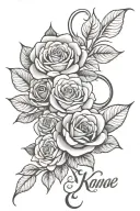 Roses and hearts with name Kanae tattoo design idea