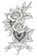 Roses and hearts with name Kanae tattoo design idea