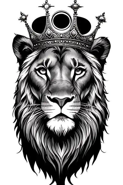 lioness with a crown and sun and moon elements tattoo design idea