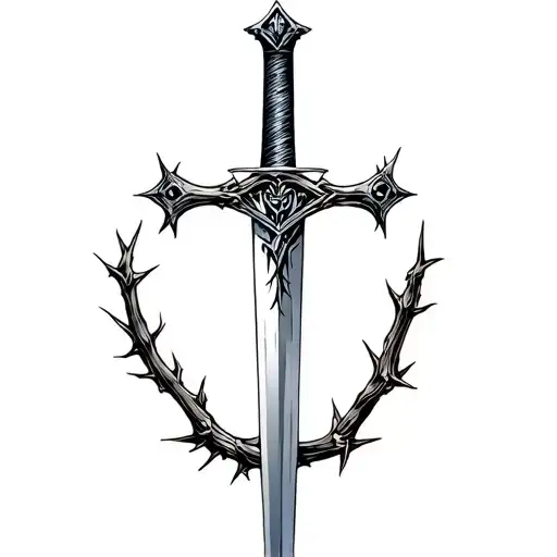 a christian sword with a handle wrapped in thorns  tattoo design idea