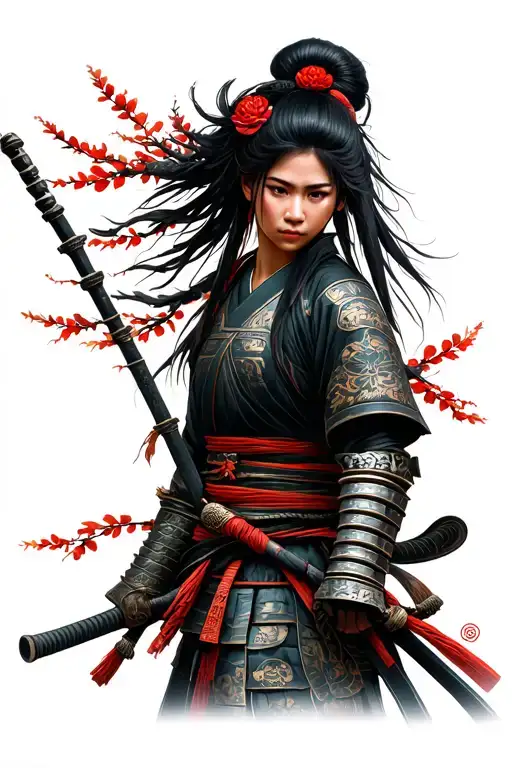 bonsai, samurai female warrior tattoo design idea