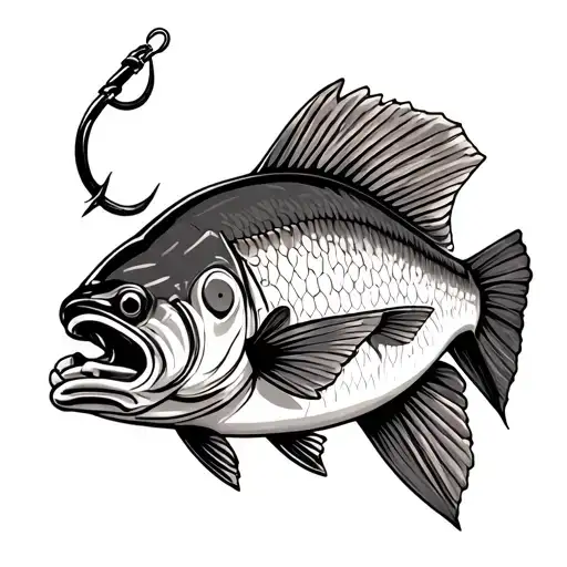 Fishing Hooked in arm tattoo design idea