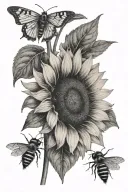 front facing sunflower with 2 small bees on the petals tattoo design idea