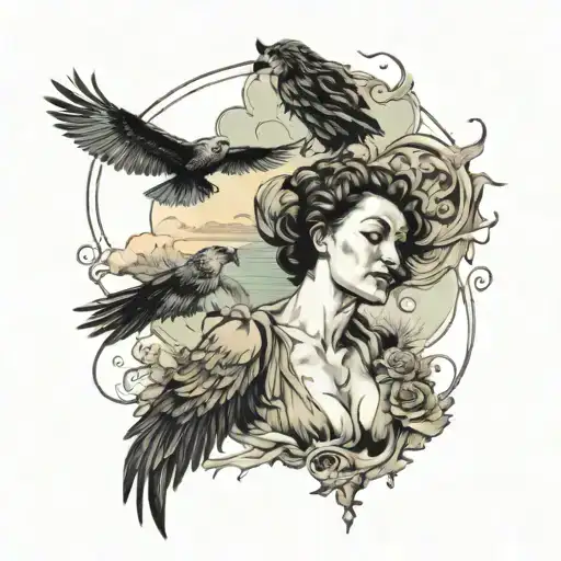 salvador dali, daughter, wolf, eagle soaring tattoo design idea