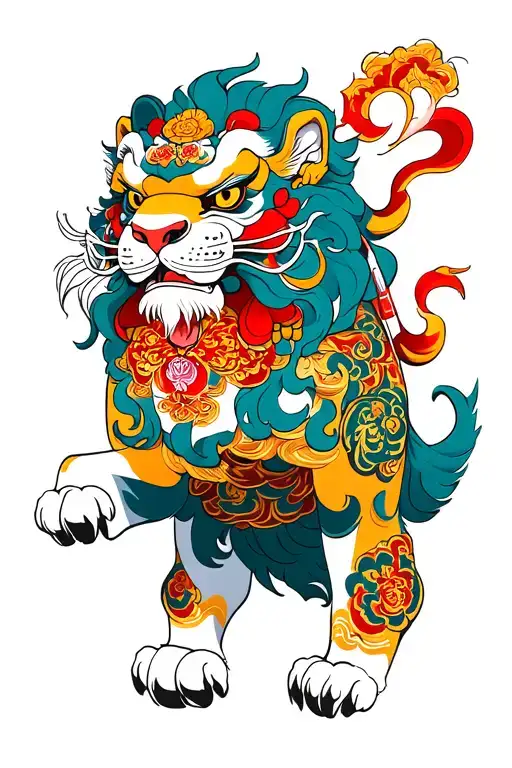 attacking Tibetan snow lion tattoo design idea