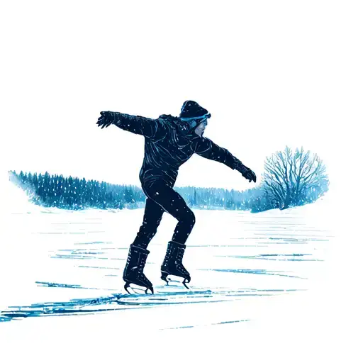 male ice skater on frozen lake in silhouette surrounded tattoo design idea