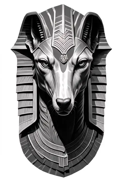 realistic realism Anubis portrait angled sculpture black and grey realism hyper realism tattoo design idea
