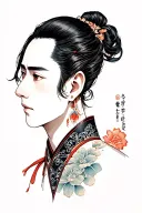 Hugo vertically behind right ear tattoo design idea