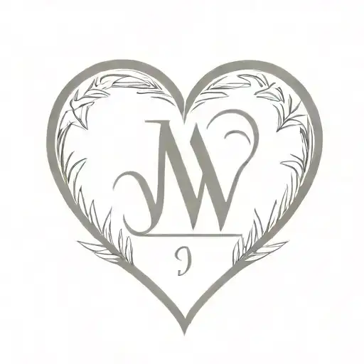 jw initials with heart and cross tattoo design idea