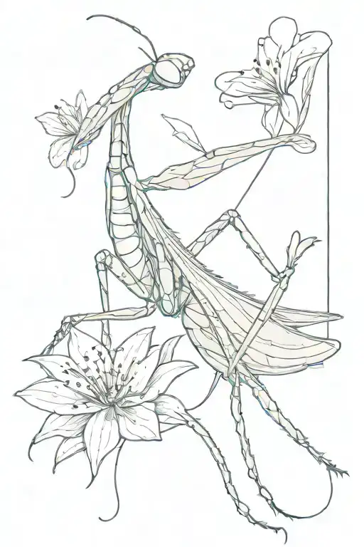 praying mantis with flowers forming tattoo design idea