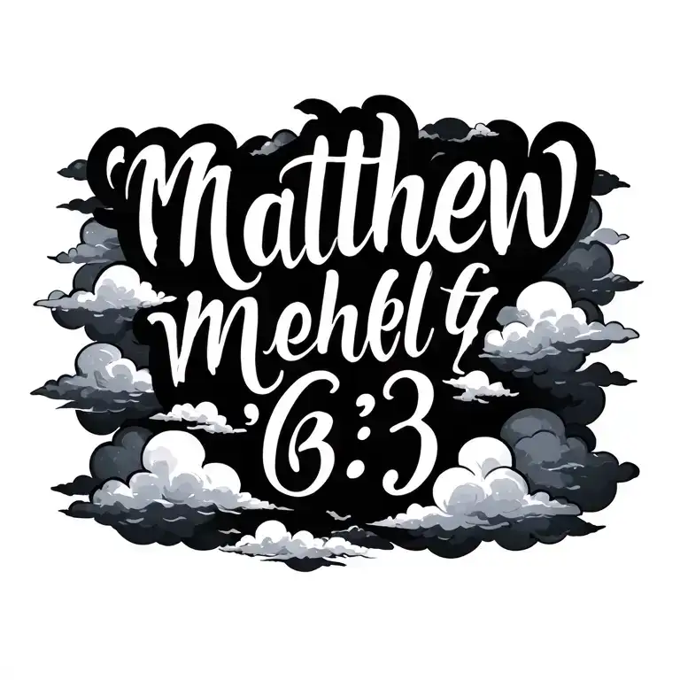 scripted bible verse Matthew 6:33 with clouds surrounding in the background tattoo design idea