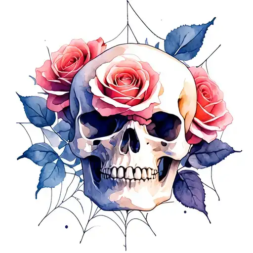 skull roses spider web tattoo tattoo design idea