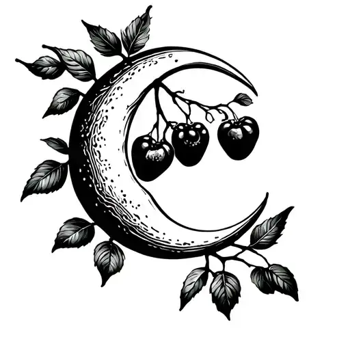 moon and mulberry fruit with branches tattoo design idea