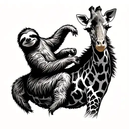 sloth riding a giraffe into battle tattoo design idea