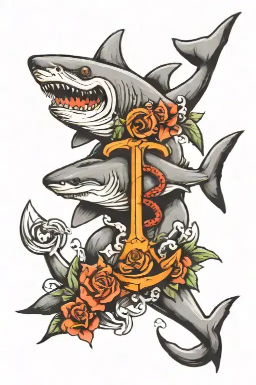Shark and anchor tattoo design idea