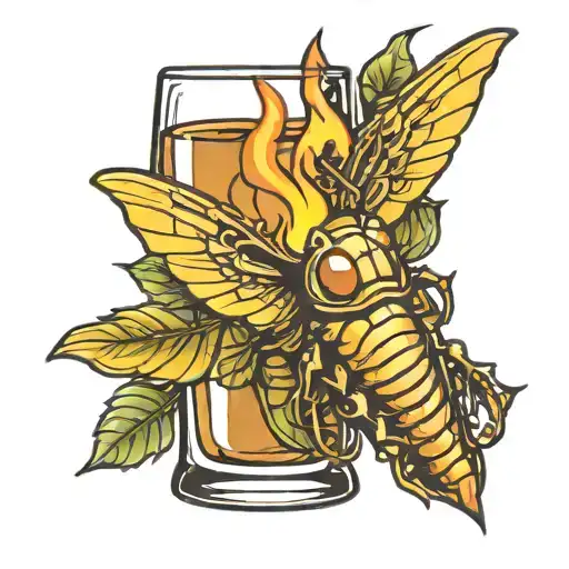 cicada molotov cocktail glass with fire tattoo design idea