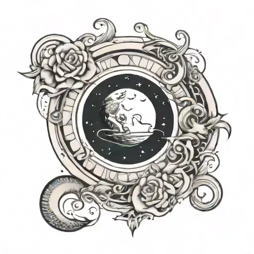 crescent moon on stomach overlapping a small circle symbolizing Pluto. Keep the lines clean and bold without too muc sky tattoo design idea