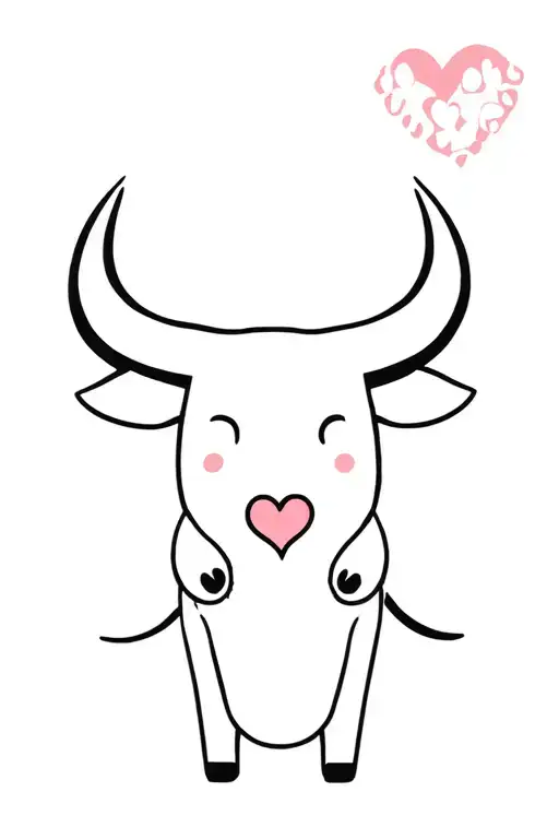 cute bull with cat paw print and heart tattoo design idea