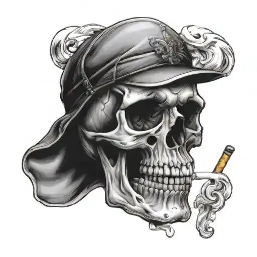 skull smoking cigarette tattoo design idea