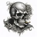skull smoking cigarette tattoo design idea