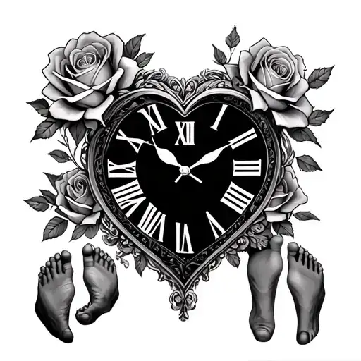 Oliver Love Heart Clock With Roman Black Grey Tattoo - BlackInk AI