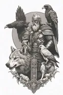 ares and his vultures, mars and his wolves, odin and his ravens tattoo design idea