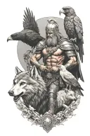 ares and his vultures, mars and his wolves, odin and his ravens tattoo design idea