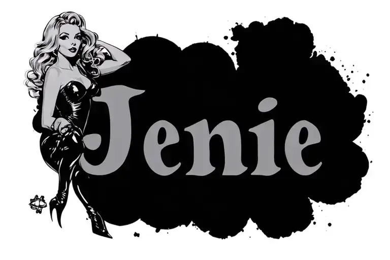 TEXT "Jennie" and Woman Sexy blonde pinup girl tattoo design idea