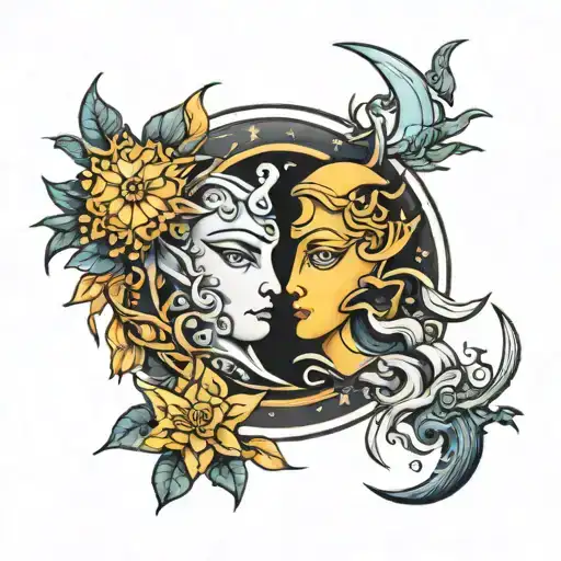 meeting of sun and moon  tattoo design idea