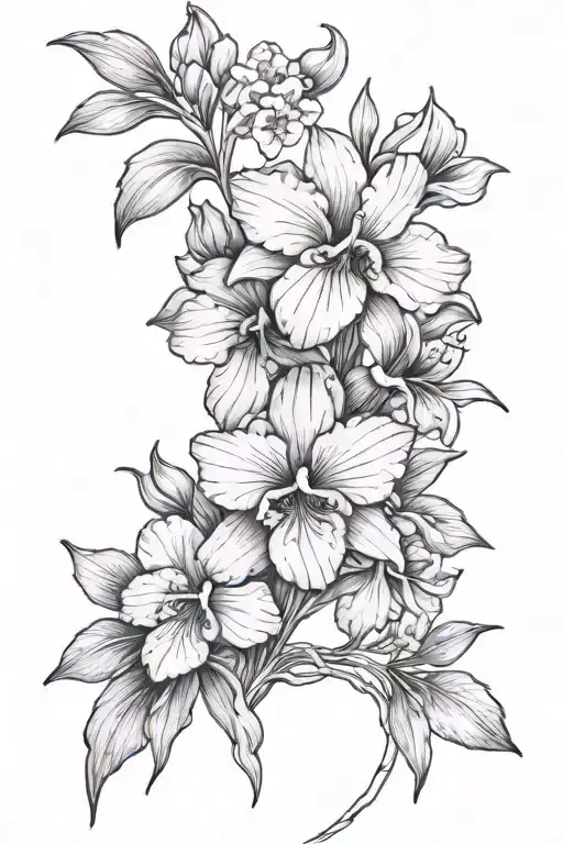 primrose, iris, and violets tattoo design idea