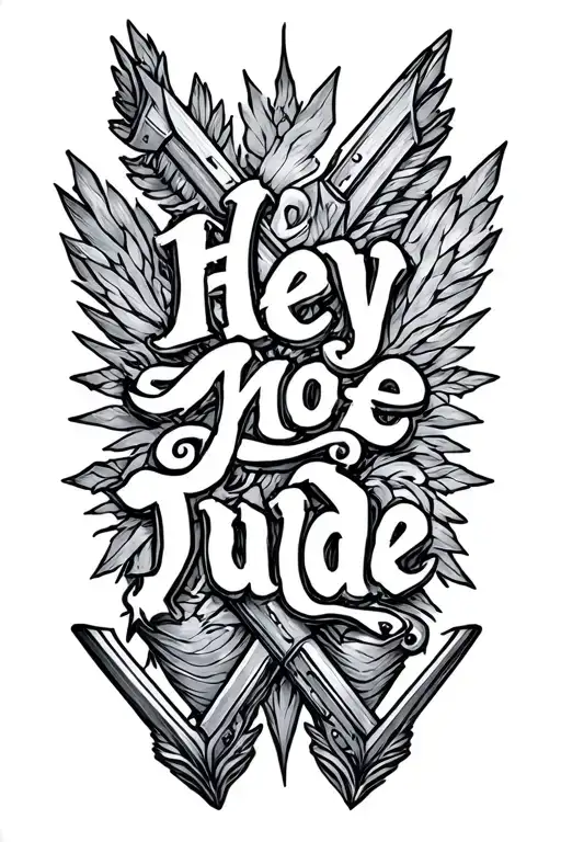 arrow weapon with Hey Jude lyrics in the shape inside tattoo design idea