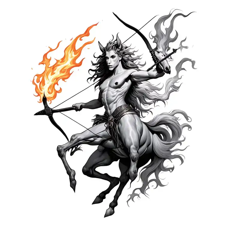 centaur archer with fire element tattoo design idea
