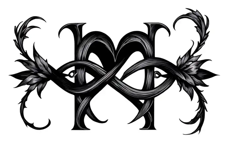 heart and infinity symbol with the letters K and A hidden in the line work tattoo design idea