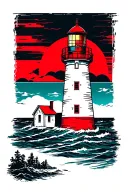Lighthouse red and white with argentinian sun setting tattoo design idea