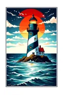 Lighthouse red and white with argentinian sun setting tattoo design idea