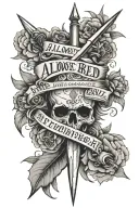 spear with text “Almost dead yesterday, maybe dead tomorrow, but alive, gloriously alive, today.” tattoo design idea