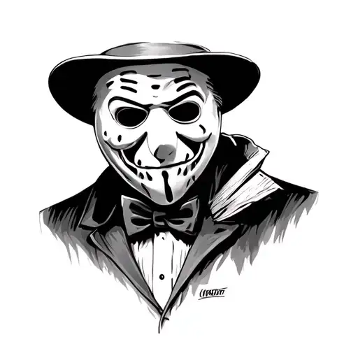 monopoly man x Jason mask scary tattoo design idea