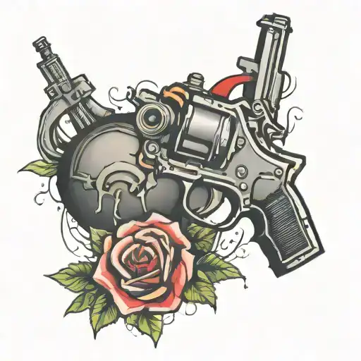 broken heart and a gun tattoo design idea