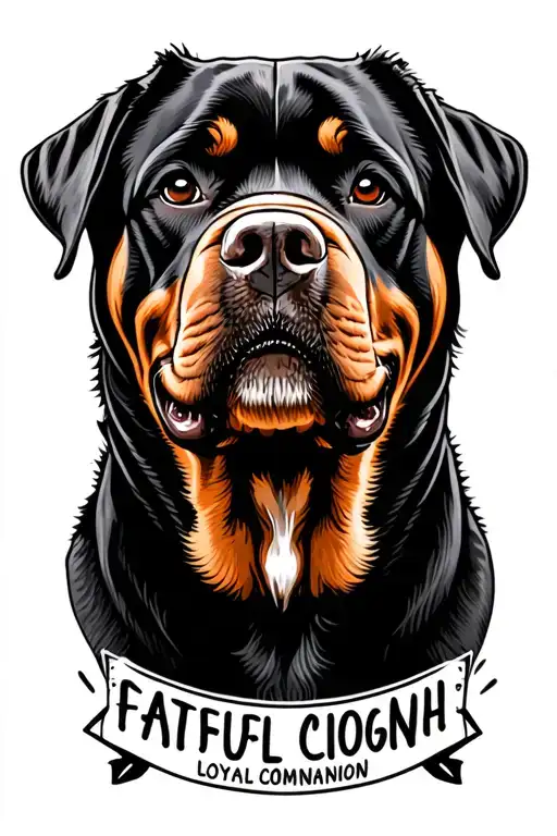 Combine the image of a rottweiler with thee words faithful loyal companion  tattoo design idea
