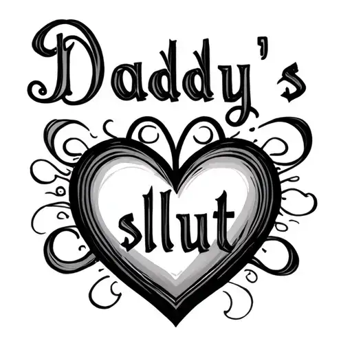 Simple Heart with text caligraphy "Daddy's slut" tattoo design idea