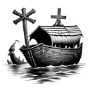Noah's ark with a cross in the background tattoo design idea