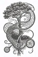 tree and dna spiral merging tattoo design idea