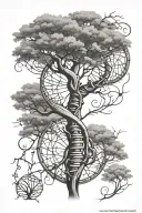 tree and dna spiral merging tattoo design idea