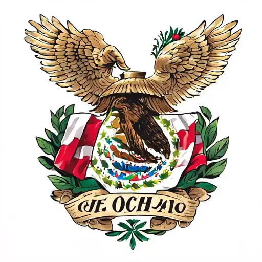 Mexican American flag with last name Ochoa in the middle  tattoo design idea