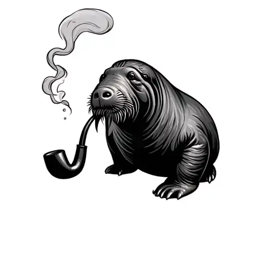 walrus smoking a pipe tattoo design idea